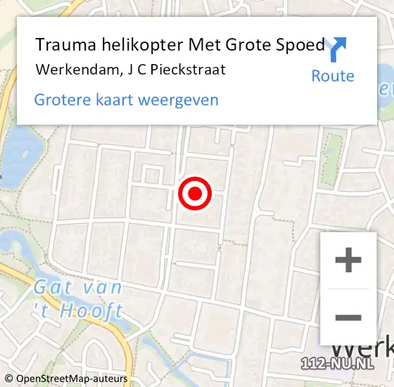 Locatie op kaart van de 112 melding: Trauma helikopter Met Grote Spoed Naar Werkendam, J C Pieckstraat op 1 februari 2022 22:43