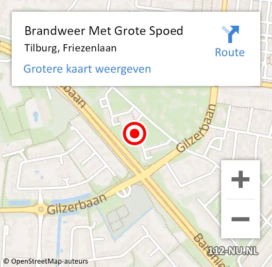 Locatie op kaart van de 112 melding: Brandweer Met Grote Spoed Naar Tilburg, Friezenlaan op 1 februari 2022 23:02