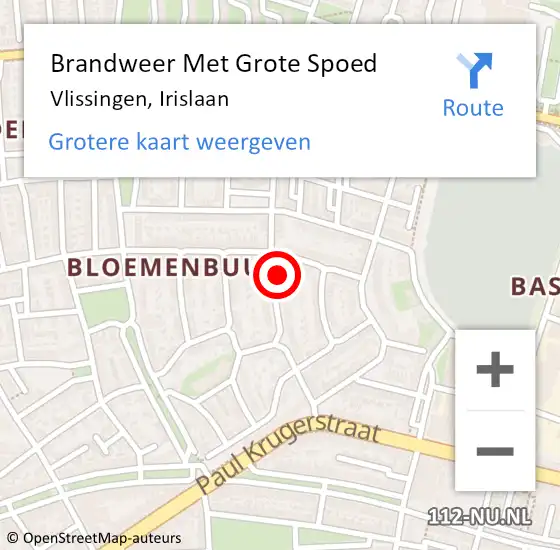 Locatie op kaart van de 112 melding: Brandweer Met Grote Spoed Naar Vlissingen, Irislaan op 2 februari 2022 00:12