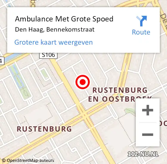 Locatie op kaart van de 112 melding: Ambulance Met Grote Spoed Naar Den Haag, Bennekomstraat op 2 februari 2022 00:41