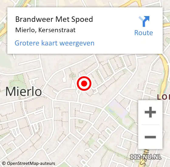 Locatie op kaart van de 112 melding: Brandweer Met Spoed Naar Mierlo, Kersenstraat op 2 februari 2022 00:44