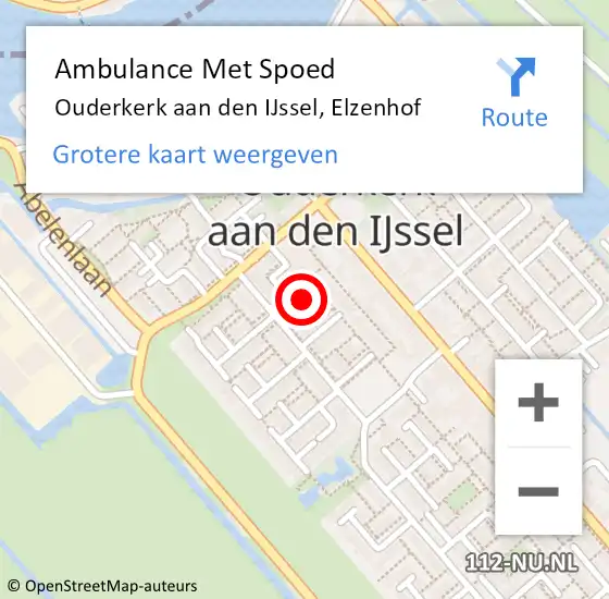 Locatie op kaart van de 112 melding: Ambulance Met Spoed Naar Ouderkerk aan den IJssel, Elzenhof op 2 februari 2022 01:39