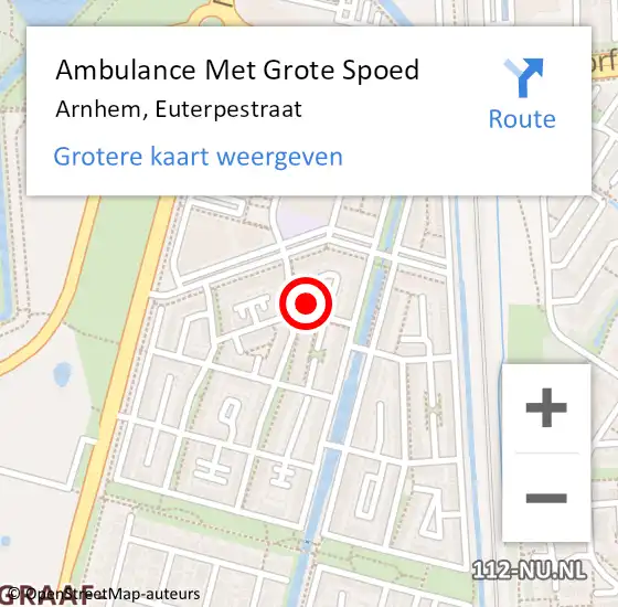 Locatie op kaart van de 112 melding: Ambulance Met Grote Spoed Naar Arnhem, Euterpestraat op 2 februari 2022 02:03