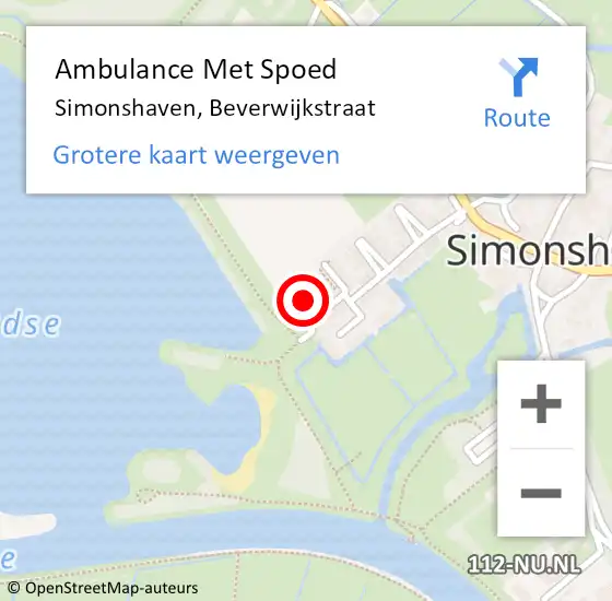 Locatie op kaart van de 112 melding: Ambulance Met Spoed Naar Simonshaven, Beverwijkstraat op 2 februari 2022 02:32