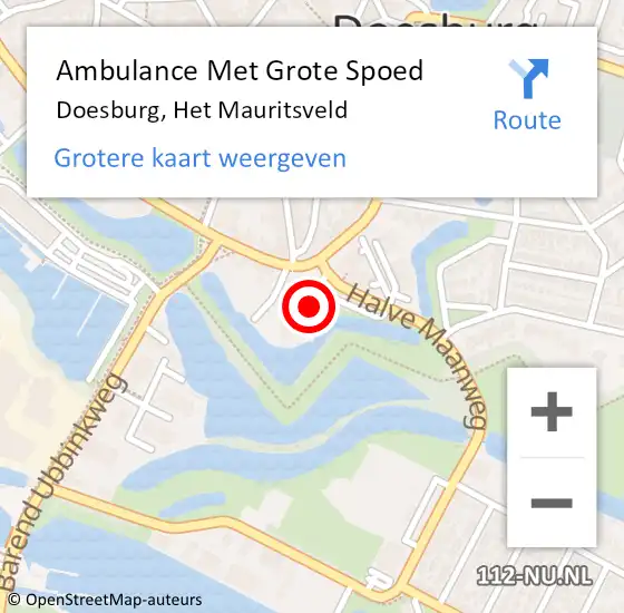 Locatie op kaart van de 112 melding: Ambulance Met Grote Spoed Naar Doesburg, Het Mauritsveld op 2 februari 2022 04:43