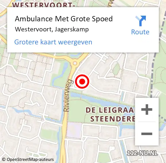 Locatie op kaart van de 112 melding: Ambulance Met Grote Spoed Naar Westervoort, Jagerskamp op 2 februari 2022 04:55