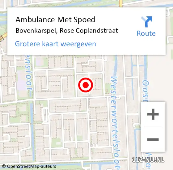 Locatie op kaart van de 112 melding: Ambulance Met Spoed Naar Bovenkarspel, Rose Coplandstraat op 2 februari 2022 05:21