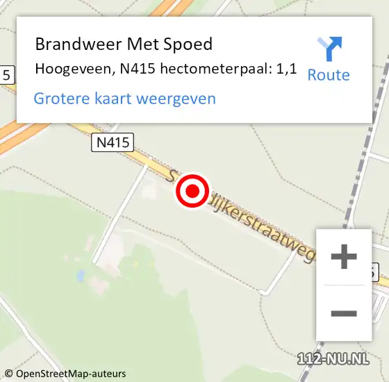 Locatie op kaart van de 112 melding: Brandweer Met Spoed Naar Hoogeveen, N415 hectometerpaal: 1,1 op 2 februari 2022 06:16