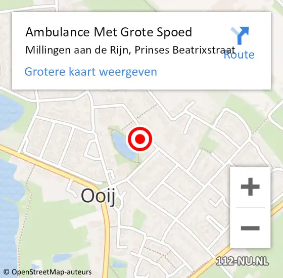 Locatie op kaart van de 112 melding: Ambulance Met Grote Spoed Naar Millingen aan de Rijn, Prinses Beatrixstraat op 2 februari 2022 07:37