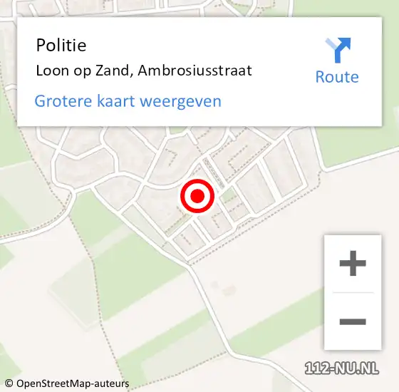 Locatie op kaart van de 112 melding: Politie Loon op Zand, Ambrosiusstraat op 2 februari 2022 07:41