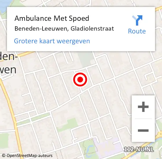 Locatie op kaart van de 112 melding: Ambulance Met Spoed Naar Beneden-Leeuwen, Gladiolenstraat op 2 februari 2022 07:49