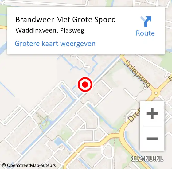 Locatie op kaart van de 112 melding: Brandweer Met Grote Spoed Naar Waddinxveen, Plasweg op 2 februari 2022 07:50