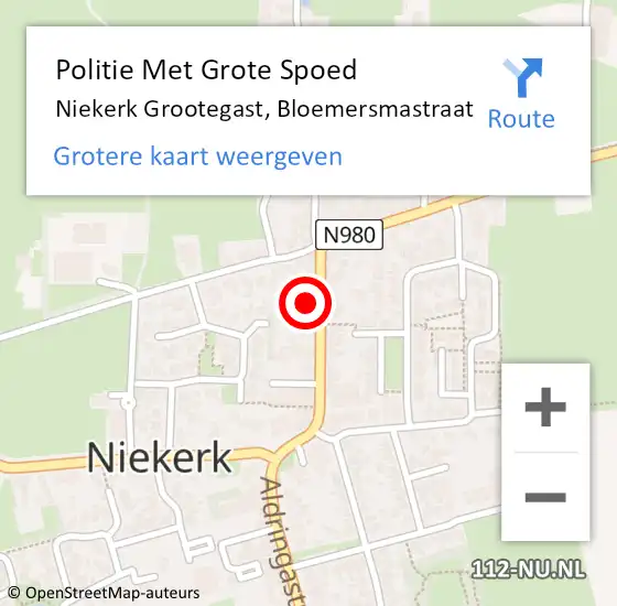 Locatie op kaart van de 112 melding: Politie Met Grote Spoed Naar Niekerk Grootegast, Bloemersmastraat op 2 februari 2022 07:56