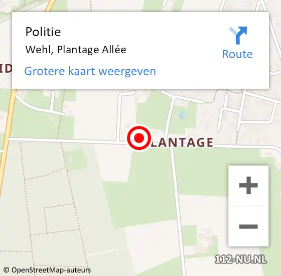 Locatie op kaart van de 112 melding: Politie Wehl, Plantage Allée op 2 februari 2022 08:25