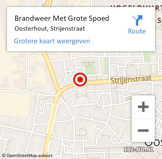 Locatie op kaart van de 112 melding: Brandweer Met Grote Spoed Naar Oosterhout, Strijenstraat op 2 februari 2022 09:37