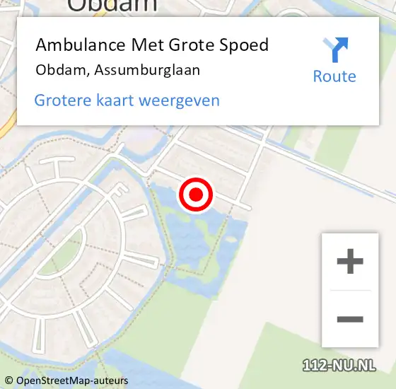 Locatie op kaart van de 112 melding: Ambulance Met Grote Spoed Naar Obdam, Assumburglaan op 2 februari 2022 09:50