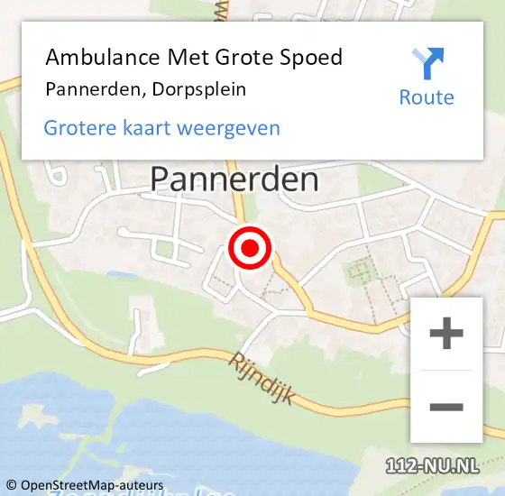 Locatie op kaart van de 112 melding: Ambulance Met Grote Spoed Naar Pannerden, Dorpsplein op 2 februari 2022 10:16