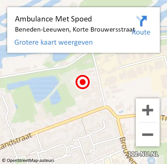 Locatie op kaart van de 112 melding: Ambulance Met Spoed Naar Beneden-Leeuwen, Korte Brouwersstraat op 2 februari 2022 10:36