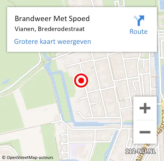 Locatie op kaart van de 112 melding: Brandweer Met Spoed Naar Vianen, Brederodestraat op 2 februari 2022 10:47