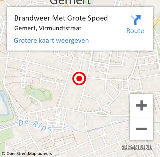 Locatie op kaart van de 112 melding: Brandweer Met Grote Spoed Naar Gemert, Virmundtstraat op 2 februari 2022 10:53