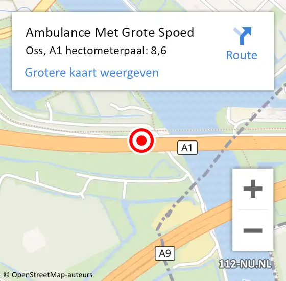 Locatie op kaart van de 112 melding: Ambulance Met Grote Spoed Naar Oss, A1 hectometerpaal: 8,6 op 2 februari 2022 11:10