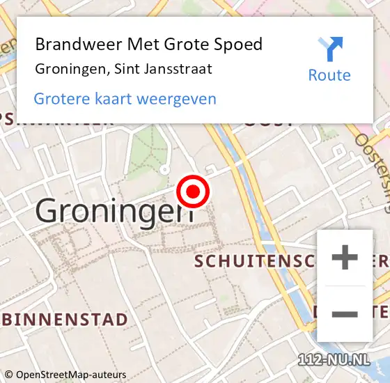 Locatie op kaart van de 112 melding: Brandweer Met Grote Spoed Naar Groningen, Sint Jansstraat op 2 februari 2022 11:23