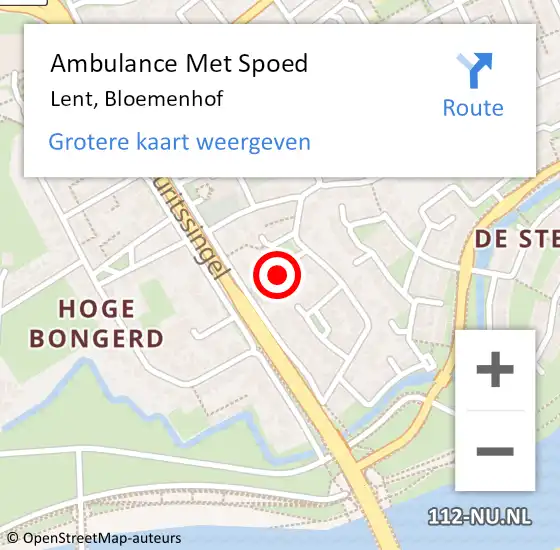 Locatie op kaart van de 112 melding: Ambulance Met Spoed Naar Lent, Bloemenhof op 2 februari 2022 12:00