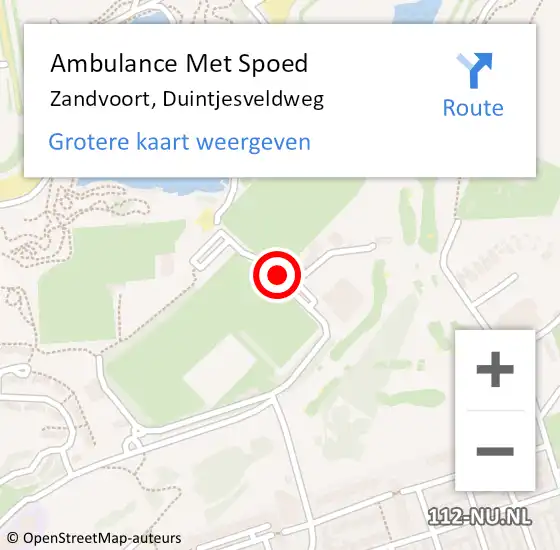Locatie op kaart van de 112 melding: Ambulance Met Spoed Naar Zandvoort, Duintjesveldweg op 2 februari 2022 12:16