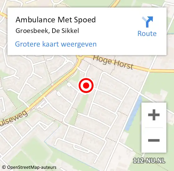 Locatie op kaart van de 112 melding: Ambulance Met Spoed Naar Groesbeek, De Sikkel op 2 februari 2022 12:19