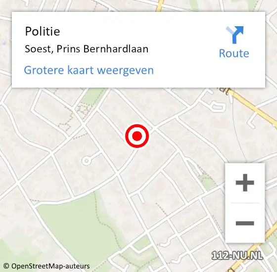 Locatie op kaart van de 112 melding: Politie Soest, Prins Bernhardlaan op 2 februari 2022 12:34