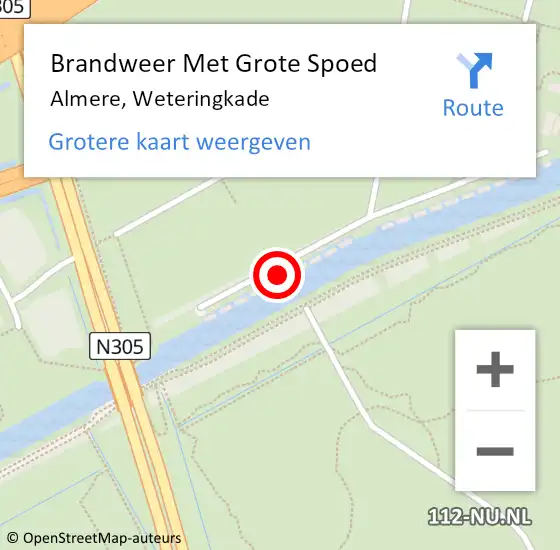 Locatie op kaart van de 112 melding: Brandweer Met Grote Spoed Naar Almere, Weteringkade op 2 februari 2022 12:55