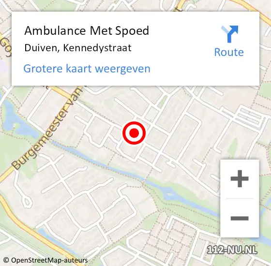 Locatie op kaart van de 112 melding: Ambulance Met Spoed Naar Duiven, Kennedystraat op 2 februari 2022 13:16