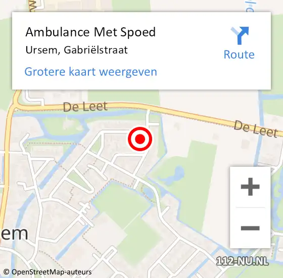 Locatie op kaart van de 112 melding: Ambulance Met Spoed Naar Ursem, Gabriëlstraat op 2 februari 2022 13:20