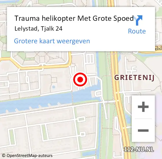 Locatie op kaart van de 112 melding: Trauma helikopter Met Grote Spoed Naar Lelystad, Tjalk 24 op 2 februari 2022 13:34