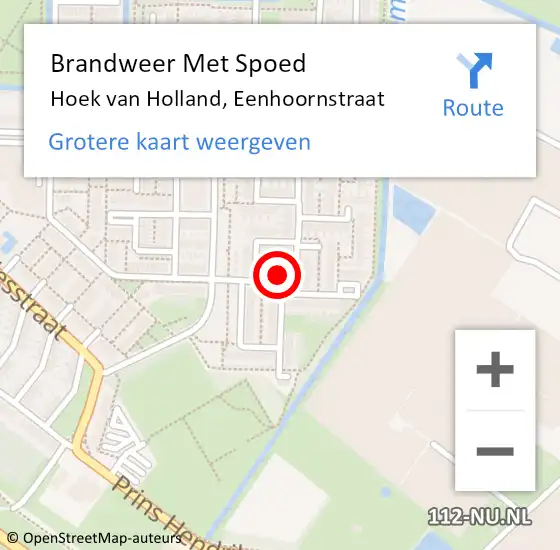 Locatie op kaart van de 112 melding: Brandweer Met Spoed Naar Hoek van Holland, Eenhoornstraat op 2 februari 2022 13:43