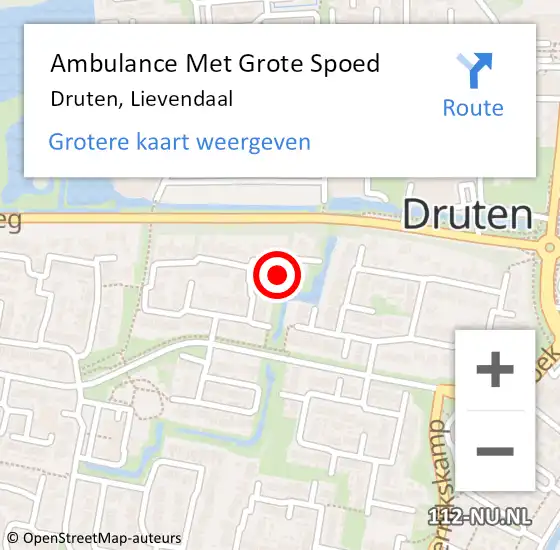 Locatie op kaart van de 112 melding: Ambulance Met Grote Spoed Naar Druten, Lievendaal op 2 februari 2022 13:54