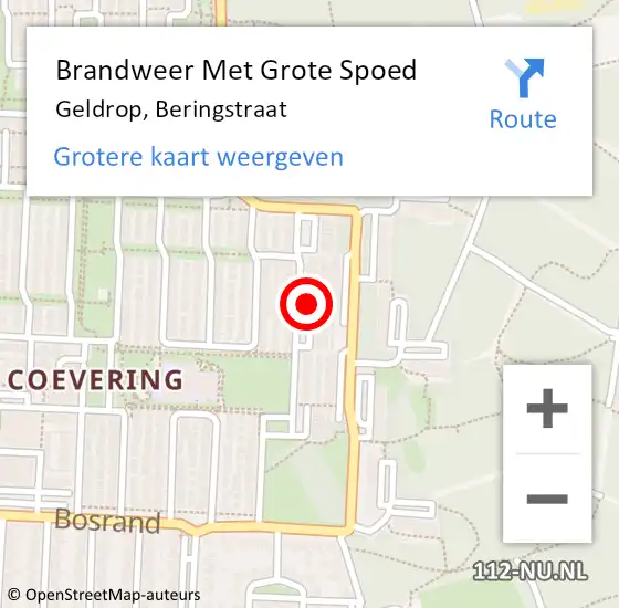 Locatie op kaart van de 112 melding: Brandweer Met Grote Spoed Naar Geldrop, Beringstraat op 2 februari 2022 14:00