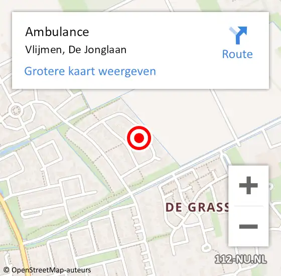 Locatie op kaart van de 112 melding: Ambulance Vlijmen, De Jonglaan op 7 juli 2014 08:39