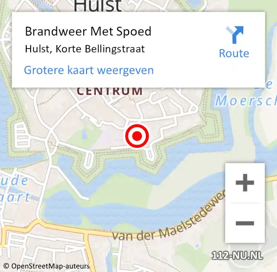 Locatie op kaart van de 112 melding: Brandweer Met Spoed Naar Hulst, Korte Bellingstraat op 2 februari 2022 14:08