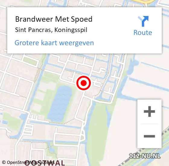 Locatie op kaart van de 112 melding: Brandweer Met Spoed Naar Sint Pancras, Koningsspil op 2 februari 2022 14:13