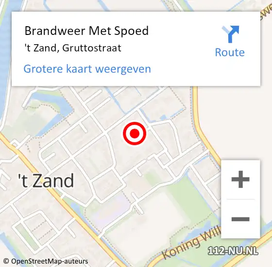 Locatie op kaart van de 112 melding: Brandweer Met Spoed Naar 't Zand, Gruttostraat op 2 februari 2022 14:20