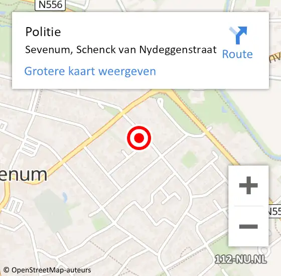 Locatie op kaart van de 112 melding: Politie Sevenum, Schenck van Nydeggenstraat op 2 februari 2022 14:22