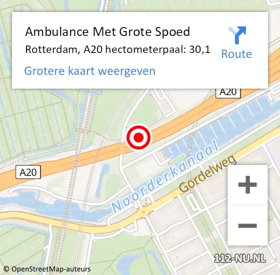 Locatie op kaart van de 112 melding: Ambulance Met Grote Spoed Naar Rotterdam, A20 hectometerpaal: 30,1 op 2 februari 2022 14:25