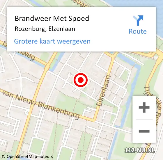 Locatie op kaart van de 112 melding: Brandweer Met Spoed Naar Rozenburg, Elzenlaan op 2 februari 2022 14:26