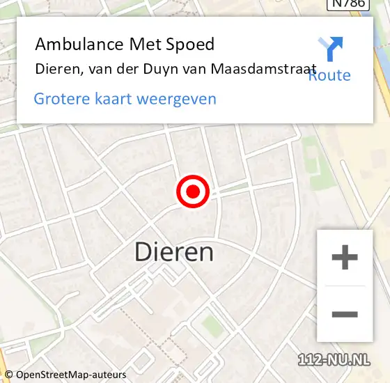 Locatie op kaart van de 112 melding: Ambulance Met Spoed Naar Dieren, van der Duyn van Maasdamstraat op 2 februari 2022 14:27