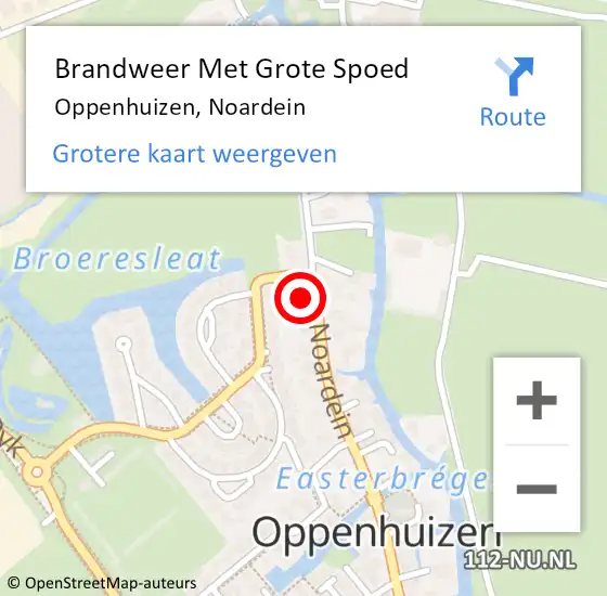 Locatie op kaart van de 112 melding: Brandweer Met Grote Spoed Naar Oppenhuizen, Noardein op 2 februari 2022 14:45