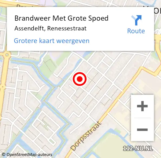 Locatie op kaart van de 112 melding: Brandweer Met Grote Spoed Naar Assendelft, Renessestraat op 2 februari 2022 15:02