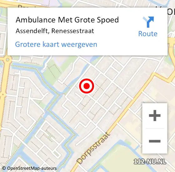 Locatie op kaart van de 112 melding: Ambulance Met Grote Spoed Naar Assendelft, Renessestraat op 2 februari 2022 15:02