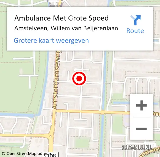 Locatie op kaart van de 112 melding: Ambulance Met Grote Spoed Naar Amstelveen, Willem van Beijerenlaan op 2 februari 2022 15:11