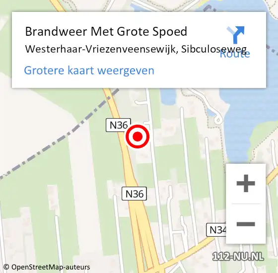 Locatie op kaart van de 112 melding: Brandweer Met Grote Spoed Naar Westerhaar-Vriezenveensewijk, Sibculoseweg op 2 februari 2022 15:20